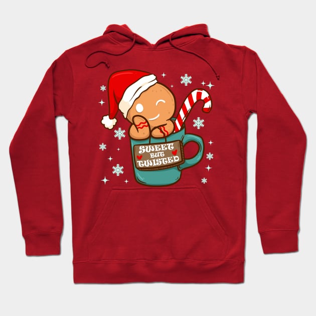 Sweet But Twisted Christmas Candy Cane Gingerbread Man Hoodie by E